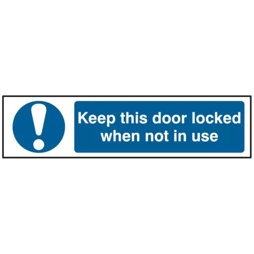 ASEC `Keep This Door Locked When Not In Use` 200mm x 50mm Self Adhesive Sign