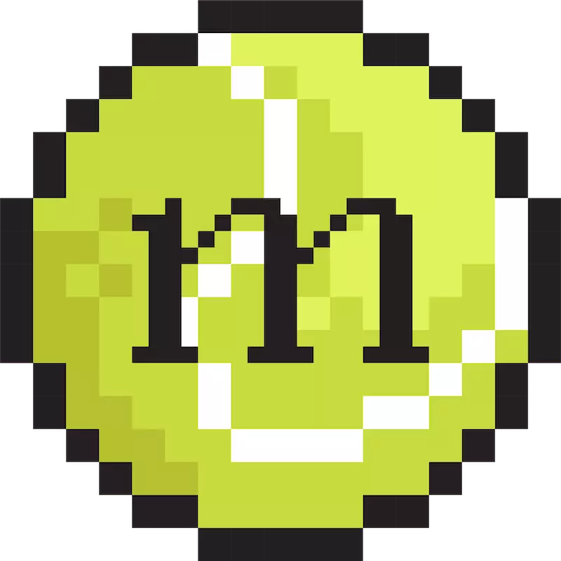 Pixel art tennis wall with the letter 'm' in the middle