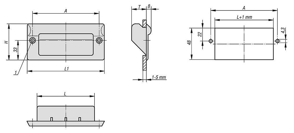 Recessed Handle. Screw On. 67mm Long. 61mm High. Black.