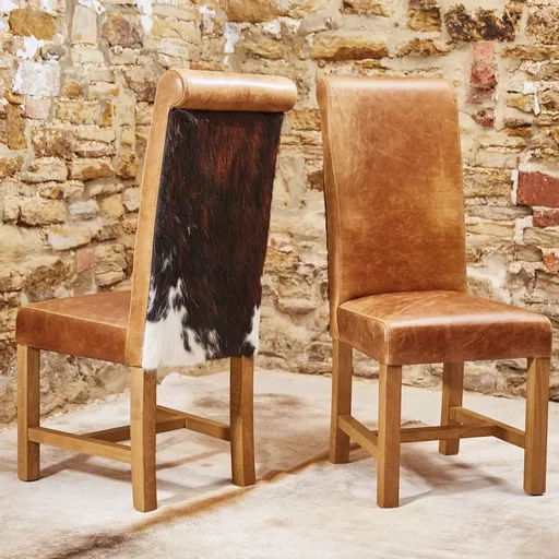 Leather & Mooo Cowhide Rollback Dining Chair