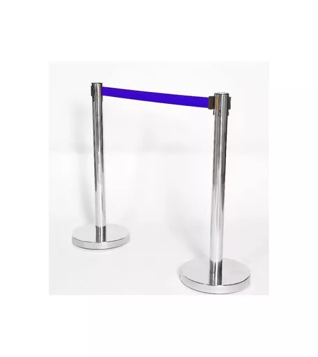 Single Stainless Steel Retractable Barrier Post - Blue Belt (Posts Sold Individually)