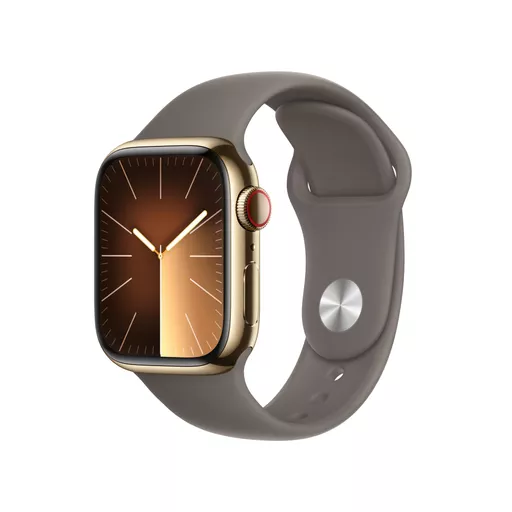 Apple Watch Series 9 GPS + Cellular 41mm Gold Stainless Steel Case w/ Clay Sport Band - S/M