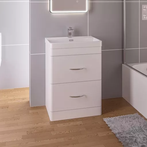 Cavone 80CM 2 Drawer Basin Vanity Unit - High gloss white