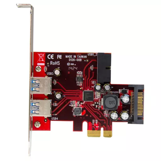 StarTech.com 4 Port PCI Express USB 3.0 Card - 2 External & 2 Internal - SATA Power - UASP Support - 2x Internal (IDC) Motherboard-Style Headers