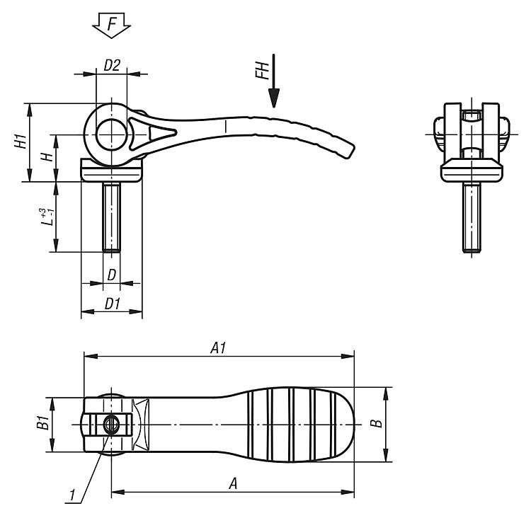 Adjustable Cam Lever. 100mm Handle Length. M8x50mm Steel Thread.