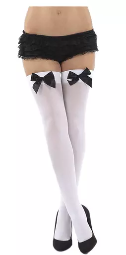 Sexy White Stockings with Black Bow