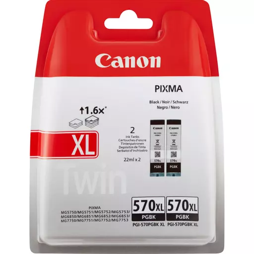 Canon 0318C007/PGI-570PGBKXL Ink cartridge black high-capacity pigmented twin pack, 2x1K pages ISO/IEC 24711 22ml Pack=2 for Canon Pixma MG 5750/7750