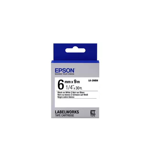 Epson C53S652003/LK-2WBN Ribbon black on white 6mm x 9m for Epson LabelWorks 4-18mm/36mm/6-12mm/6-18mm/6-24mm