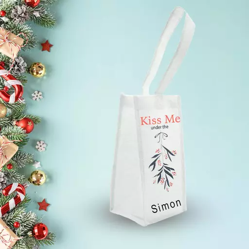 Kiss Me Under the Mistletoe - Personalised Wine Tote Bag