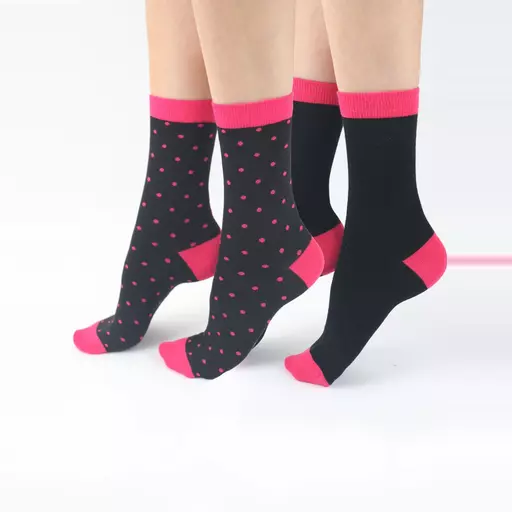 Pretty Polly BAMBOO SOCKS  Spots/Plain  Black/Pink  One Size (4-8)