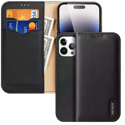 Dux Ducis - Hivo Genuine Leather Wallet for iPhone 14 Pro Max - Black