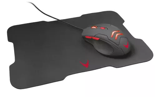 Varr Gaming Mouse and Mousepad/Mat Set, Gaming Mouse: Wired USB Mouse (Black/Red), Adjustable DPI (800, 1600, 2400 or 3200dpi), 6 Button with Scroll Wheel, Popular USB-A connection, Optical, LED Red backlight, Mousepad/Mat: Size 295x210x2mm