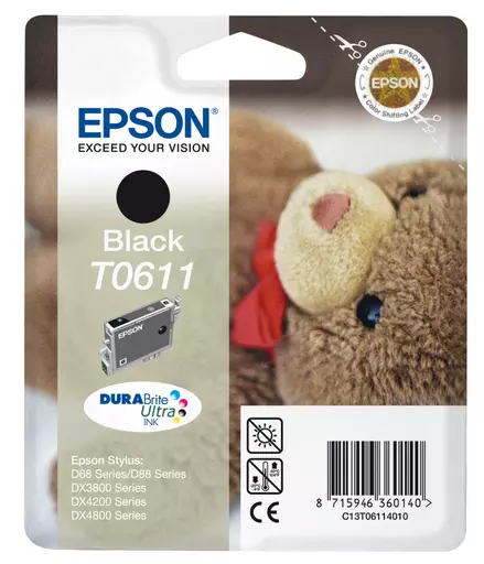 Epson C13T06114010/T0611 Ink cartridge black, 250 pages ISO/IEC 24711 8ml for Epson Stylus D 68