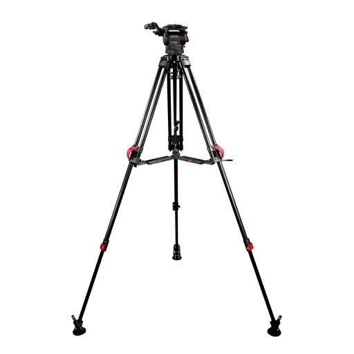 Cartoni Focus 8 Fluid Tripod Head & Red Lock Aluminium Tripod With Mid-Level Spreader