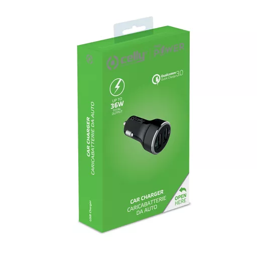 Celly CC2USBQC30BK mobile device charger Black USB Fast charging Auto