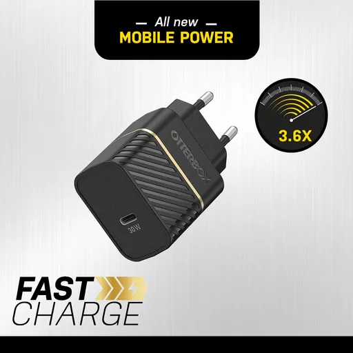 OtterBox EU Wall Charger 30W GaN - 1X USB-C 30W USB-PD, black