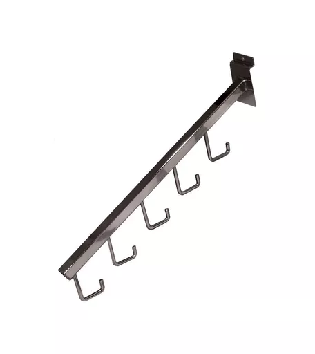 Chrome Sloping Square Arm with 5 Hooks for Slatwall