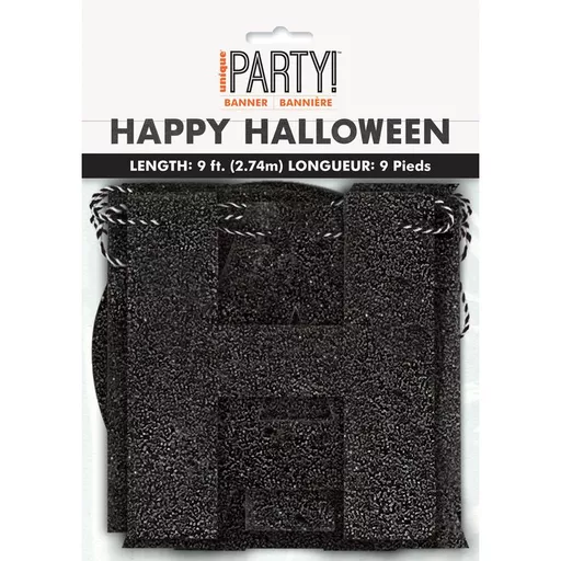 Happy Halloween Black Glitter Banner