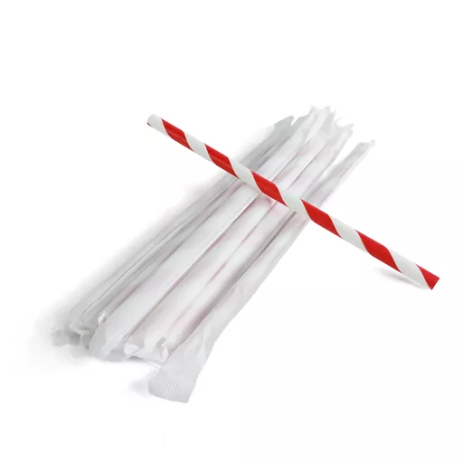 10 x 200mm Wrapped Paper Straw Red/White