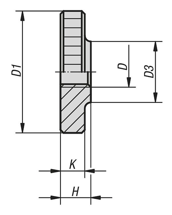 Flat Knurled Nut. Stainless Steel. M4 Thread. Grip Diameter 16mm.