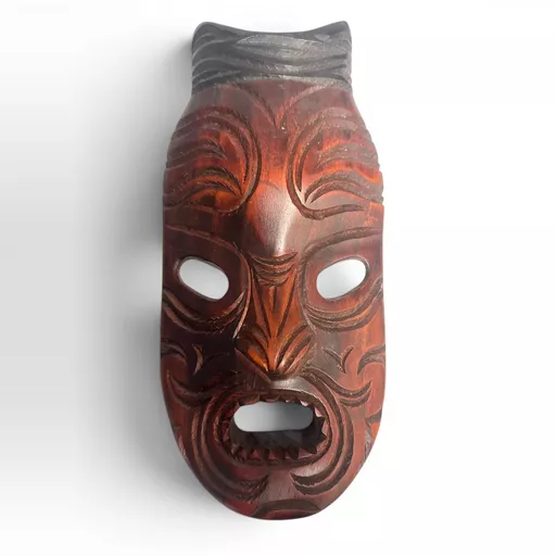 Maori Tiki Carved Wood Mask