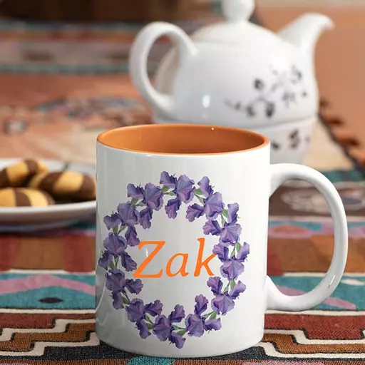 personalise name mug with flowery wreath-personalised name gift mug