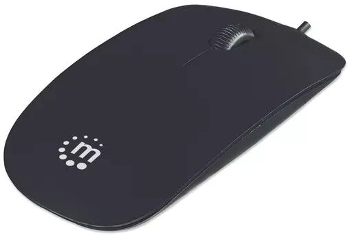Manhattan Silhouette Sculpted USB Wired Mouse, Black, 1000dpi, USB-A, Optical, Lightweight, Flat, Three Button with Scroll Wheel, Three Year Warranty, Blister