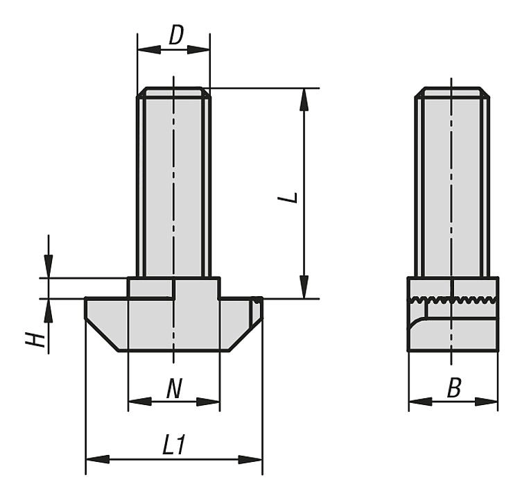 Hammer Head Screw For Aluminium Profile. M6x16mm Thread. 8mm Slot Width.
