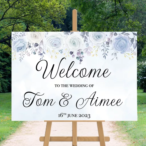 Personalised Wedding Welcome Sign Blue Flowers