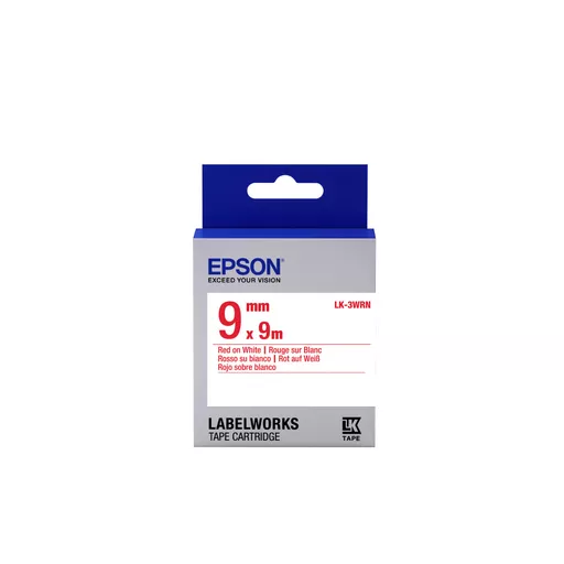 Epson C53S653008/LK-3WRN Ribbon red on white 9mm x 9m for Epson LabelWorks 4-18mm/36mm/6-12mm/6-18mm/6-24mm