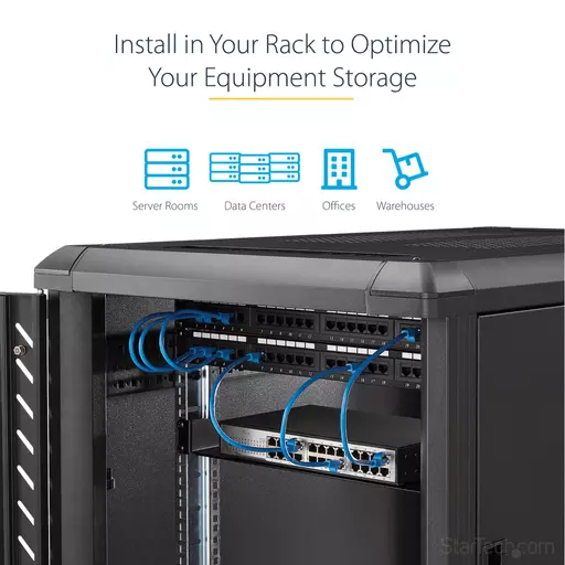 StarTech.com 2U Server Rack Shelf - Universal Rack Mount Cantilever Shelf for 19" Network Equipment Rack & Cabinet - Heavy Duty Steel – Weight Capacity 44lb/20kg - 16" Deep Tray, Black