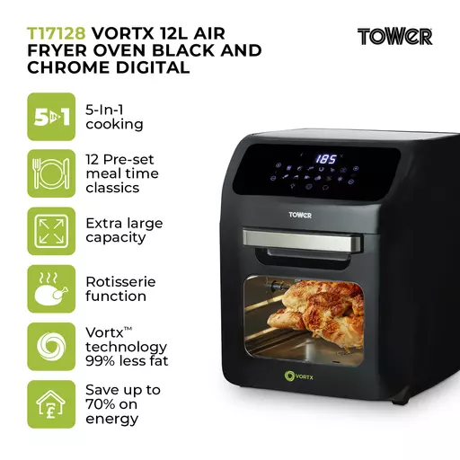 Tower Digital Air Fryer Oven-12 Litre ~Functions: Fryer with