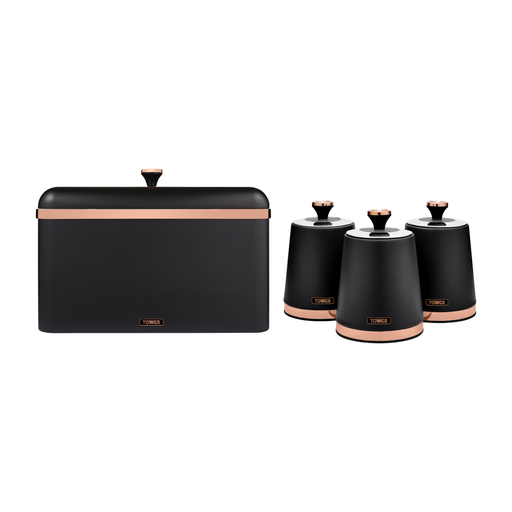 Tower Cavaletto Bread Bin & Set of 3 Canisters Black