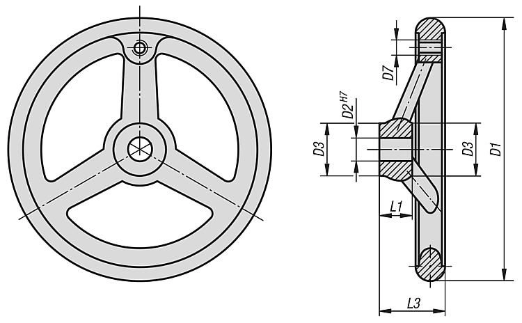 Handwheel. Stainless Steel. 10mm H7 Reamed Hole. 100mm Overall Diameter.
