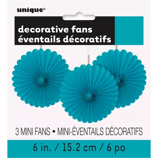 Caribbean Teal Decorative Fans - Pack of 3