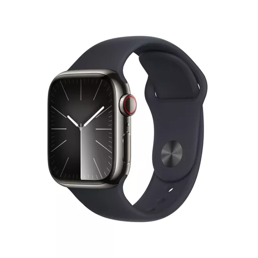 Apple Watch Series 9 GPS + Cellular 41mm Graphite Stainless Steel Case w/ Midnight Sport Band - M/L