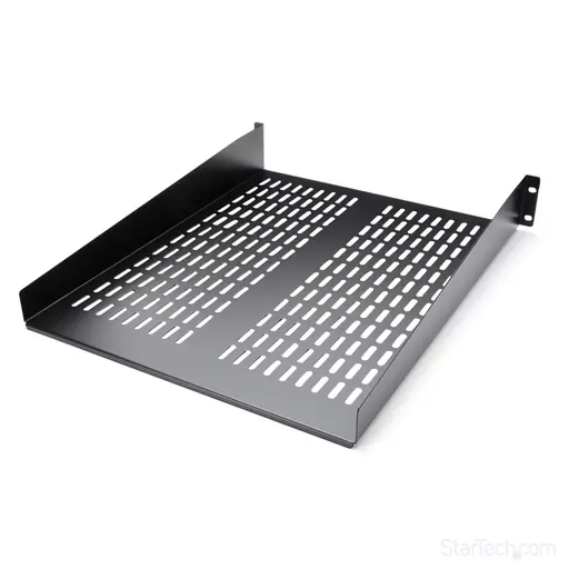 StarTech.com 2U Server Rack Shelf - Universal Vented Rack Mount Cantilever Tray for 19" Network Equipment Rack & Cabinet - Heavy Duty Steel – Weight Capacity 50lb/23kg - 22" Deep Shelf, Black