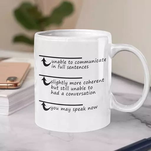 Personalised 'Unable to Communicate in Full Sentences' Funny Text Mug for Coffee Lovers