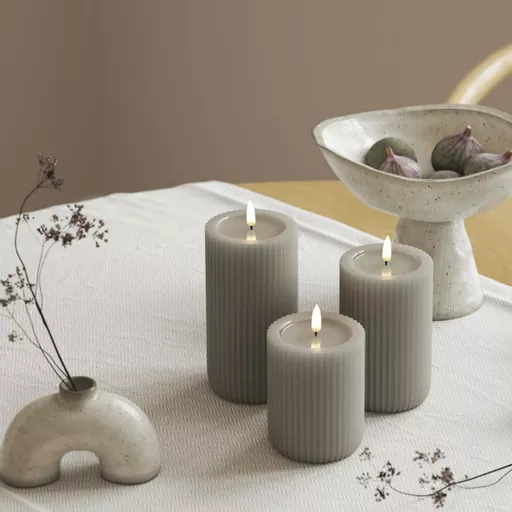 Stripe - LED Pillar Candle   7.5x15cm - Latte