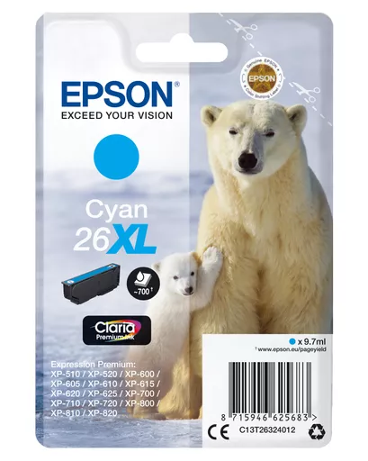 Epson C13T26324012/26XL Ink cartridge cyan high-capacity XL, 700 pages 9,7ml for Epson XP 600