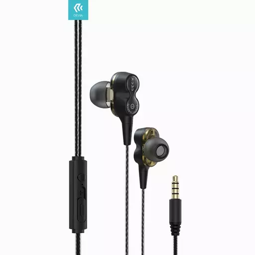 Devia - 3.5mm Dual Metal Speaker Earphones with Microphone & Volume Control - Black
