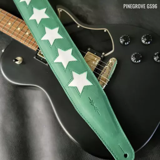 GS96 Leather Guitar Strap - Emerald Green with White Stars