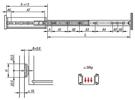 Telescopic Rail. Full Extension. 250mm Length (Pair).