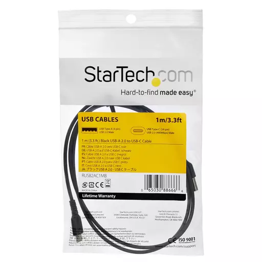 StarTech.com 1m USB C Charging Cable - Durable Fast Charge & Sync USB 2.0 Type C to USB C Laptop Charger Cord - TPE Jacket Aramid Fiber M/M 60W Black - Samsung S10 S20 iPad Pro MS Surface