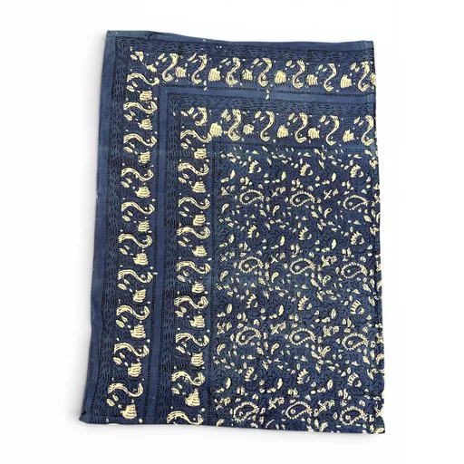 Traditional Indian Hand-Block Printed Cotton Paisley Vines Tablecloth