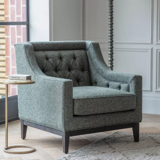 Buttoned Armchair, Forest Green