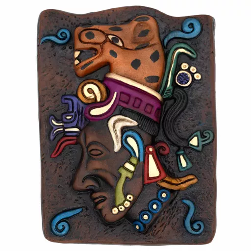 Mayan Jaguar Headdress Ceramic Wall Plaque