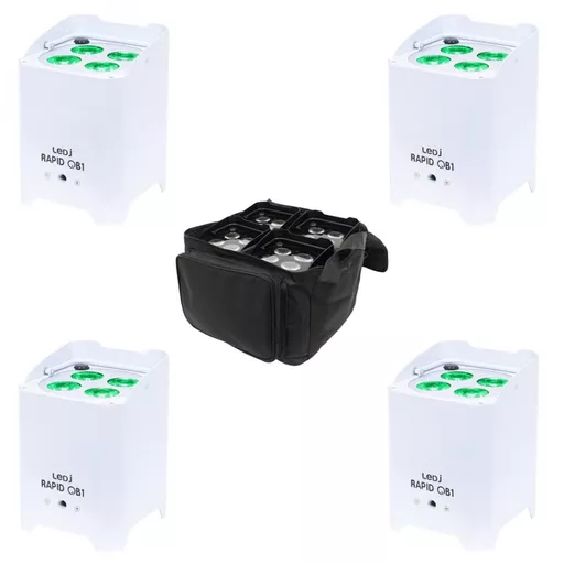 LEDJ Rapid QB1 RGBA IP White LED Par x4 with Padded Gear Bag Bundle