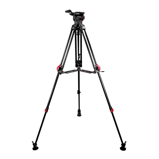 Cartoni Focus 10 Fluid Tripod Head & Red Lock Aluminum Tripod With Mid-Level Spreader