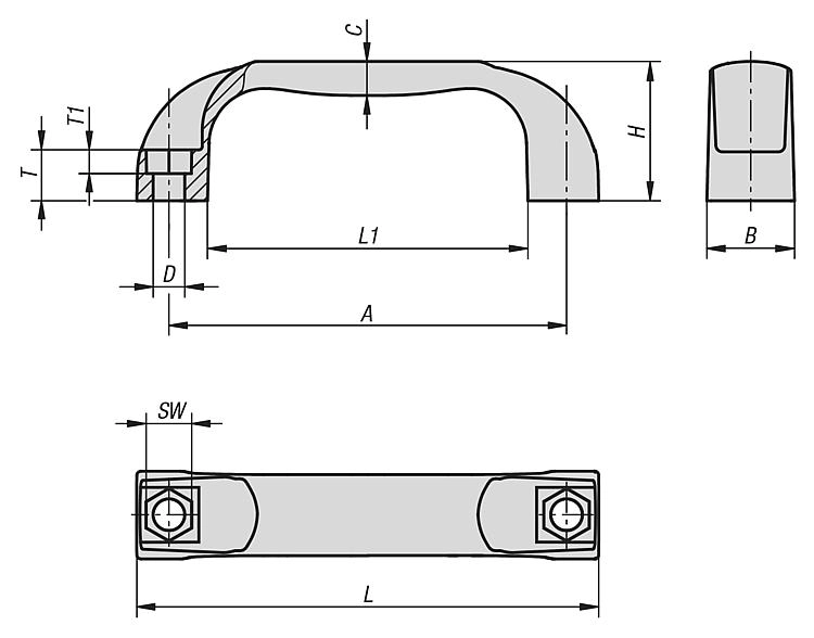 Pull Handle. 132mm Hole Centres. Polypropylene.